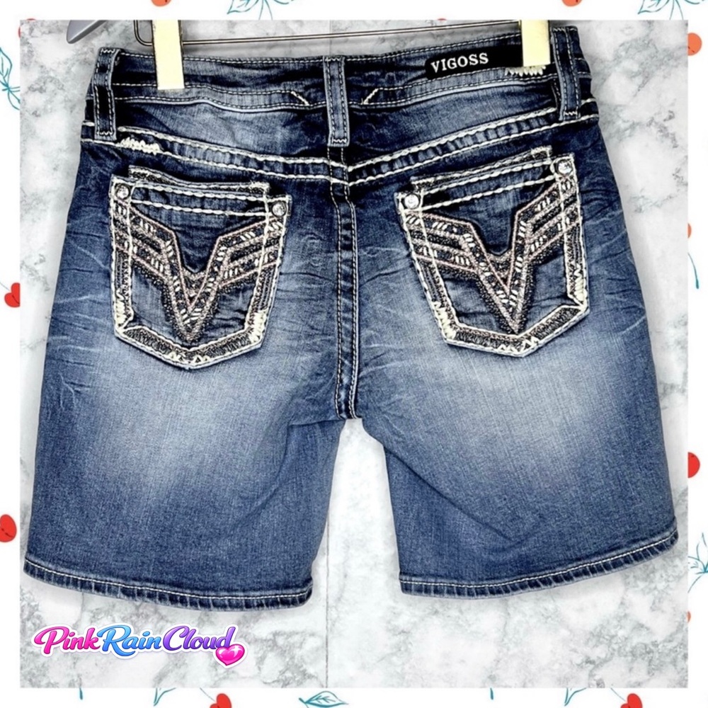 Vigoss Dublin Bermuda Denim Shorts Women’s 28 Embroidered Rhinestone Embellished